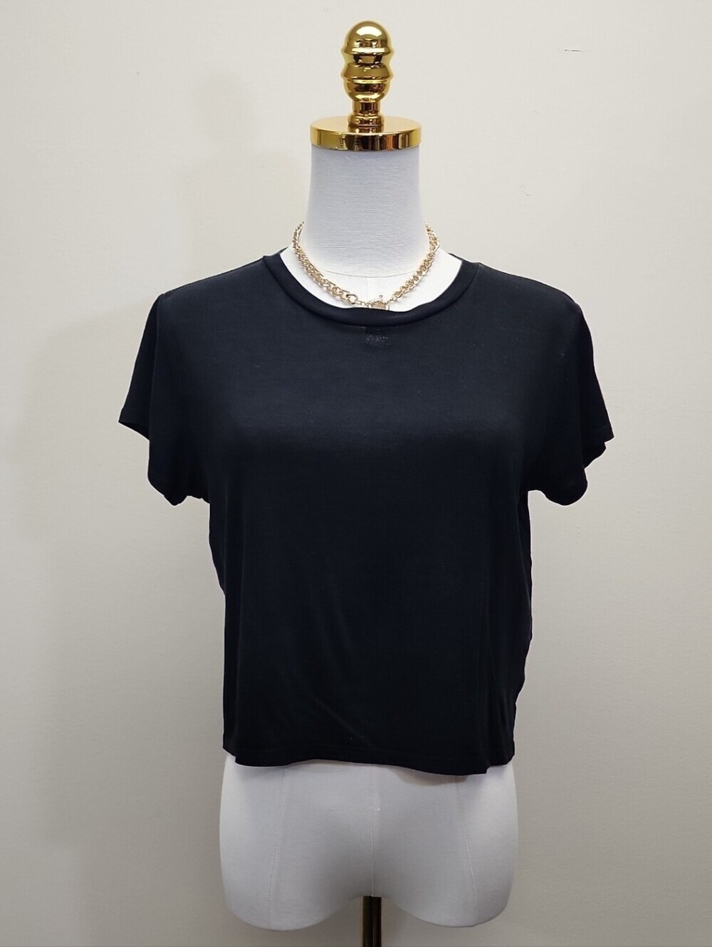 Reformation Black Cropped Crewneck T-Shirt Size Small